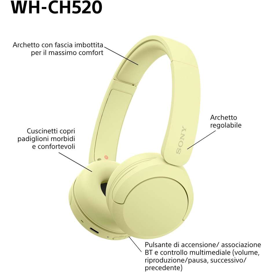 Sony WHCH520Y.CE7 Cuffie Wireless Bluetooth ad Alta Risoluzione Nero