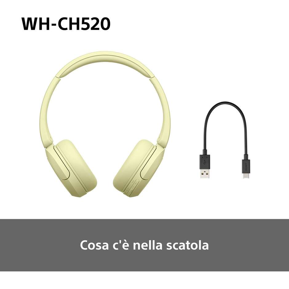 SONY WHCH520Y.CE7 Cuffie Wireless Bluetooth con Microfono Integrato Autonomia 40 Colore Yellow