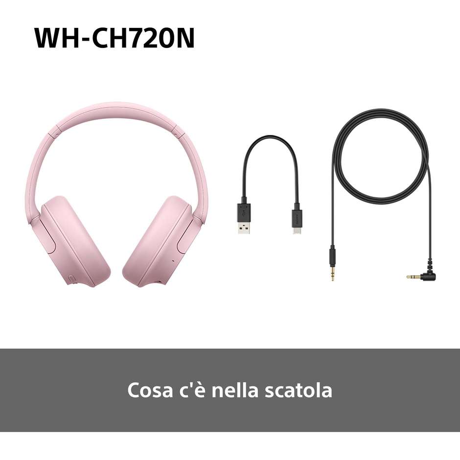 Sony WHCH720NP.CE7 Cuffia Bluetooth Wireless con cancellazione del rumore Colore Rosa