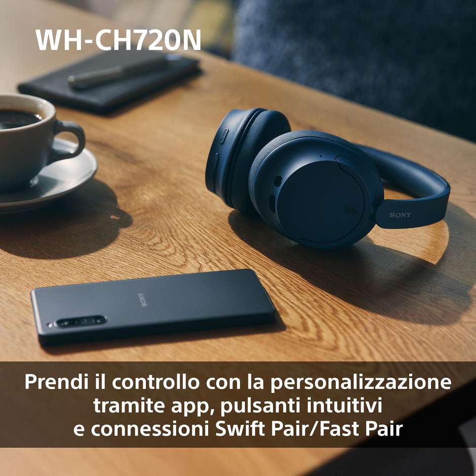 SONY WHCH720NP.CE7 Cuffie Wireless Bluetooth con Microfono Integrato Cancellazione Attiva del Rumore ANC Colore Blue