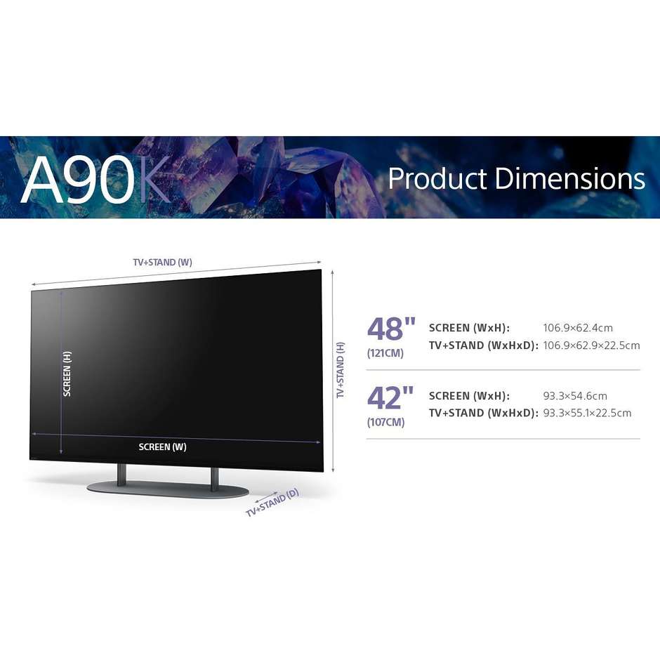 SONY XR48A90KAEP Smart TV 48" OLED 4K Ultra HD Google TV Colore Black