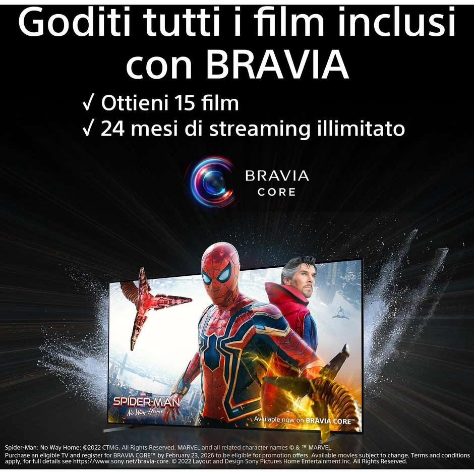 Sony XR65A80LAE TV OLED 65" 4K Ultra HD Smart TV Wi-Fi Classe F Colore Nero