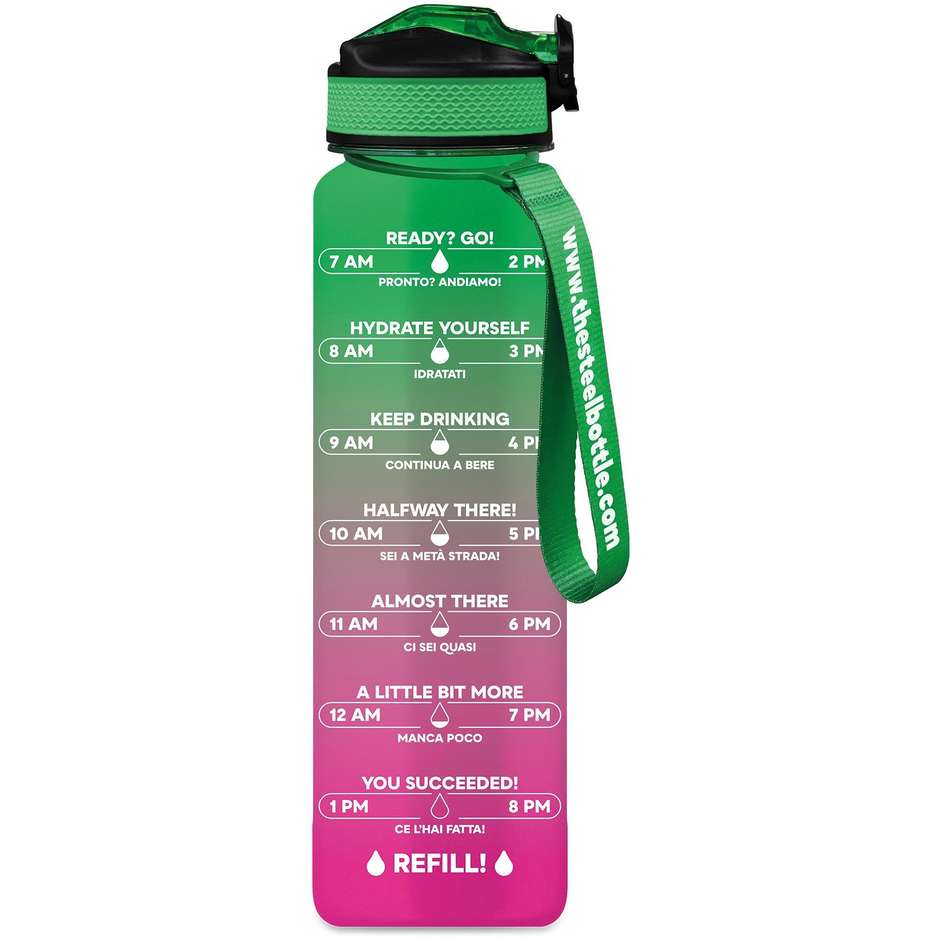 Steel Bottle Borraccia Motivazionale 1L in Tritan BPA-Free con Cannuccia e Scala Graduata Pink Grey