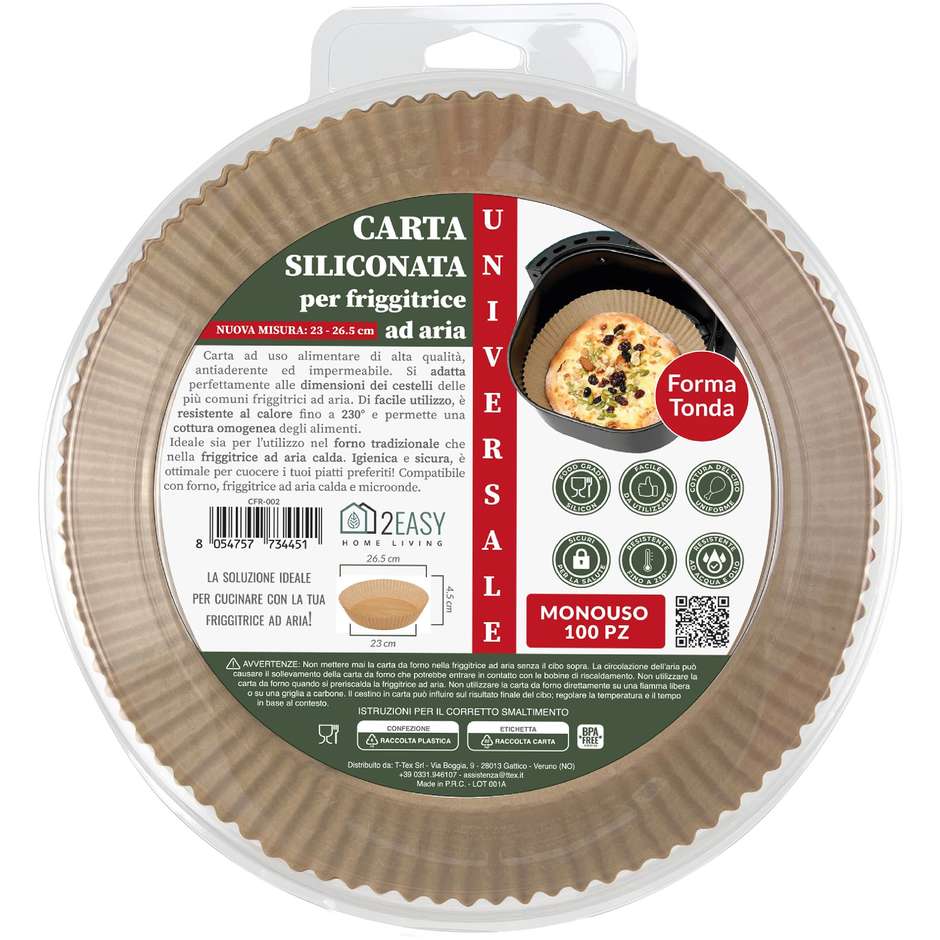 SteelBottle 2Easy CFR002 Confezione 100 Fogli Carta da Forno Rotondi Antiaderenti 230C per Friggitrice ad Aria