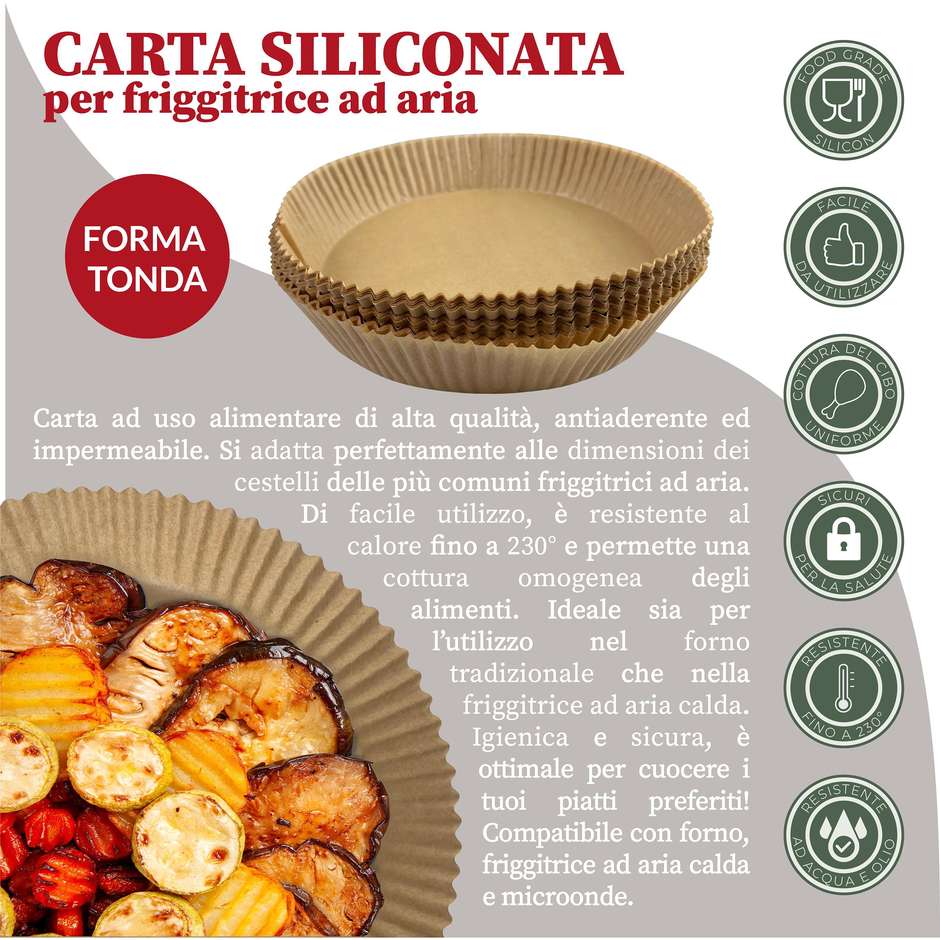 SteelBottle 2Easy CFR002 Confezione 100 Fogli Carta da Forno Rotondi Antiaderenti 230C per Friggitrice ad Aria