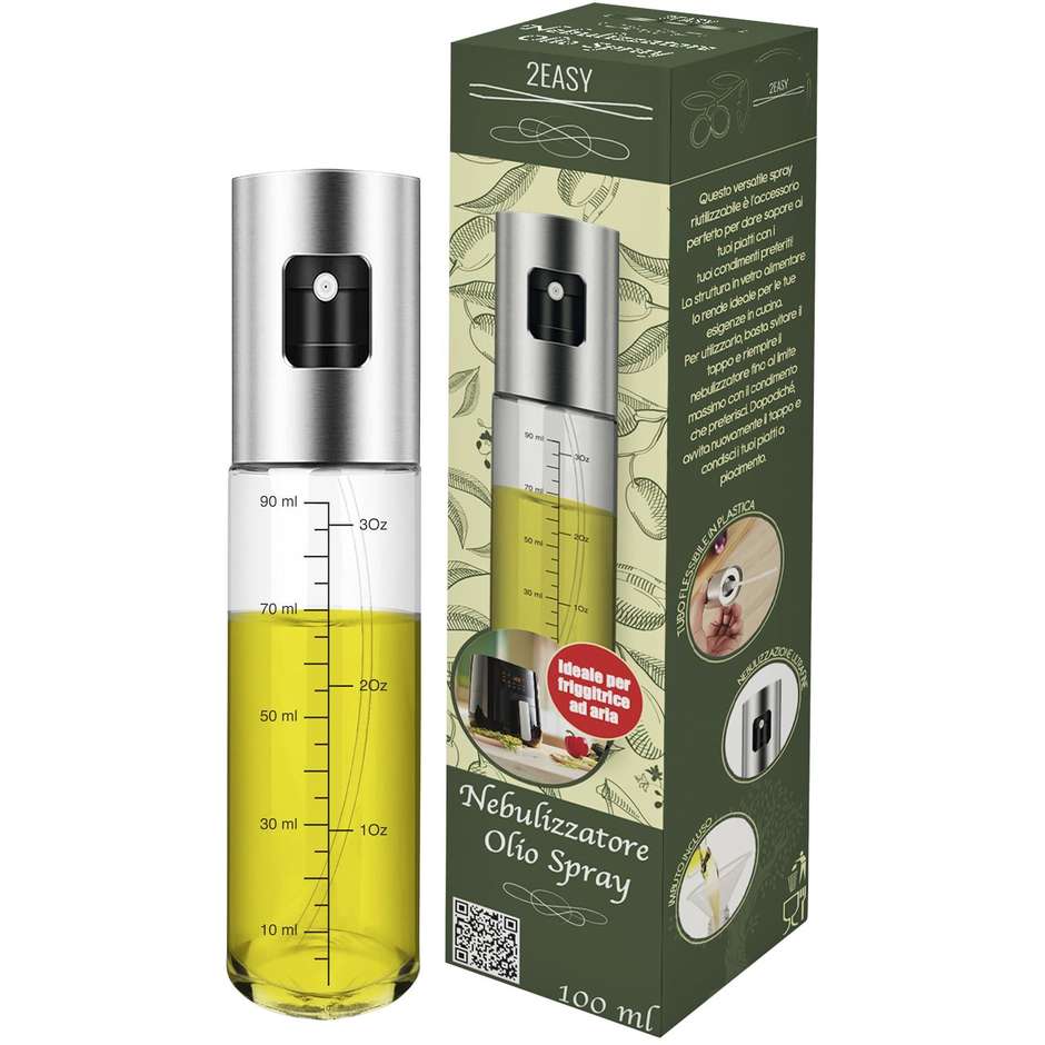 SteelBottle 2Easy Nebulizzatore Olio Spray in Vetro e Acciaio Inox Dosatore Graduato 100ml per Friggitrice ad Aria