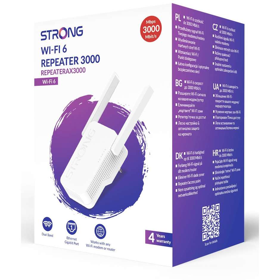 Strong AX3000 ripetitore Wi-Fi 6 dual-band con 2 antenne e porta Gigabit