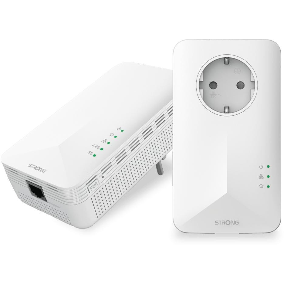 Strong Powerline 1000 Duo Wi-Fi V2 Kit 2 Adattatori Powerline 1000Mbps con Hotspot Wi-Fi AC750 e 2 Porte Gigabit - Bianco