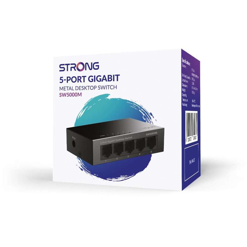 Strong SW5000M Switch Desktop 5 Porte Gigabit Ethernet 10/100/1000 Chassis in Metallo Nero