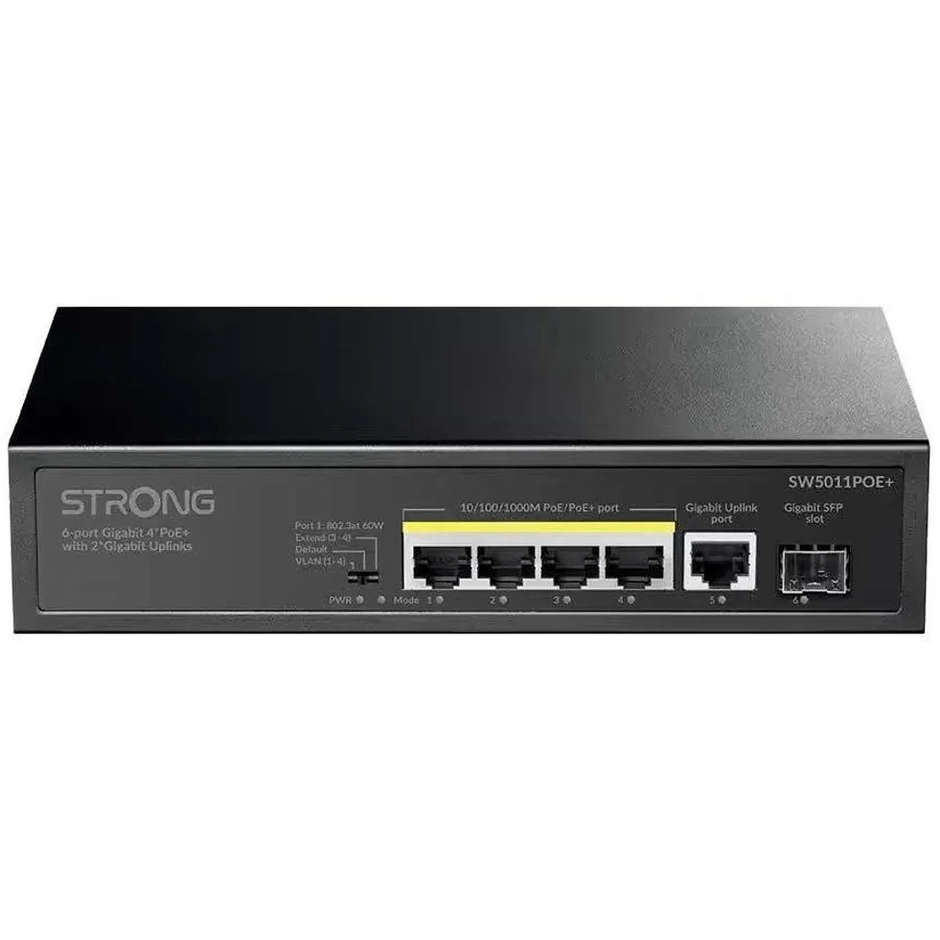 STRONG SW5011POE+ Switch Gigabit PoE+ 6 Porte 100W, Uplink RJ45 e SFP