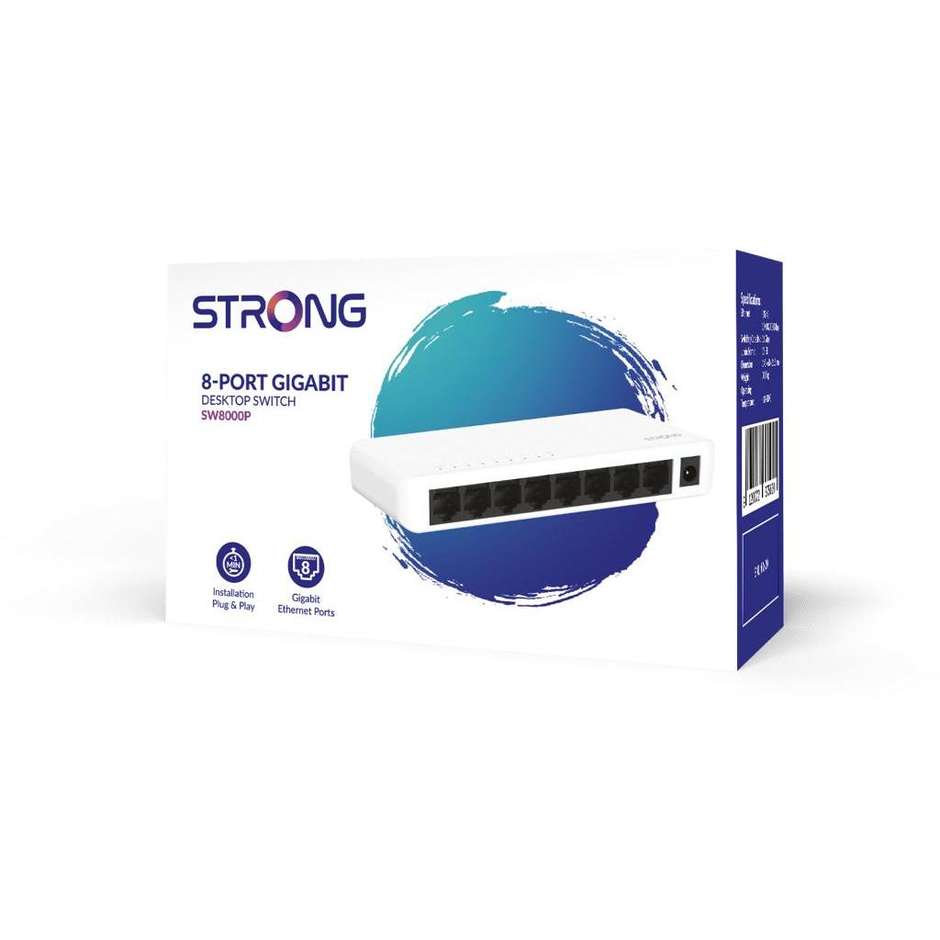 Strong SW8000P Switch Desktop 8 Porte Gigabit Ethernet 10/100/1000Mbps Chassis Compatto Fanless - Bianco