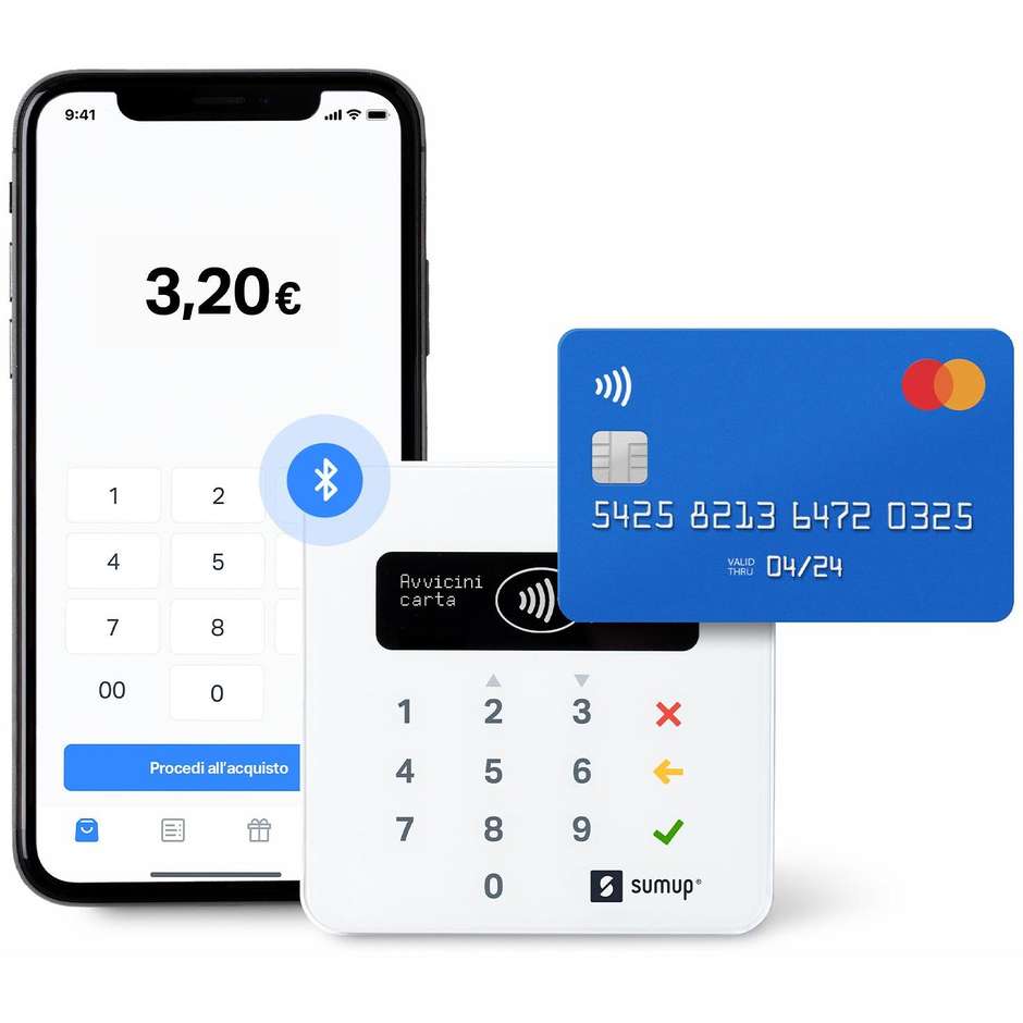 SumUp Air (806600101) Lettore POS Mobile Bluetooth Contactless e Chip per Smartphone e Tablet Bianco