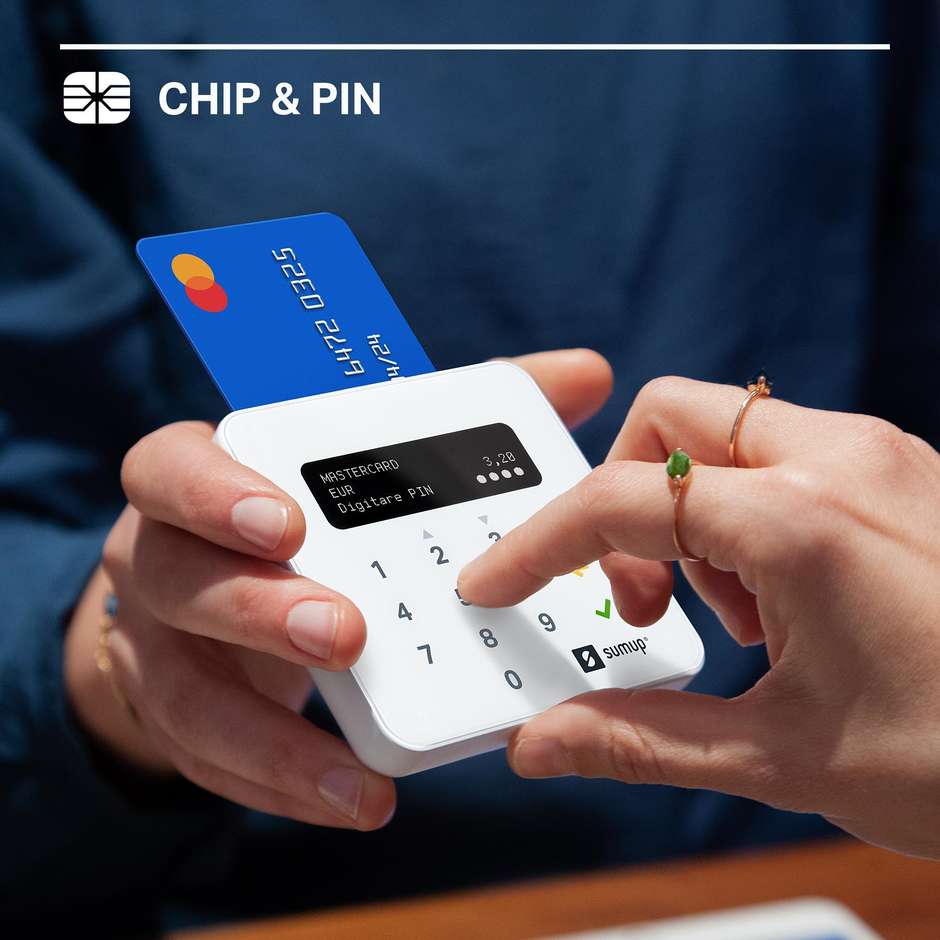 SumUp Air (806600101) Lettore POS Mobile Bluetooth Contactless e Chip per Smartphone e Tablet Bianco