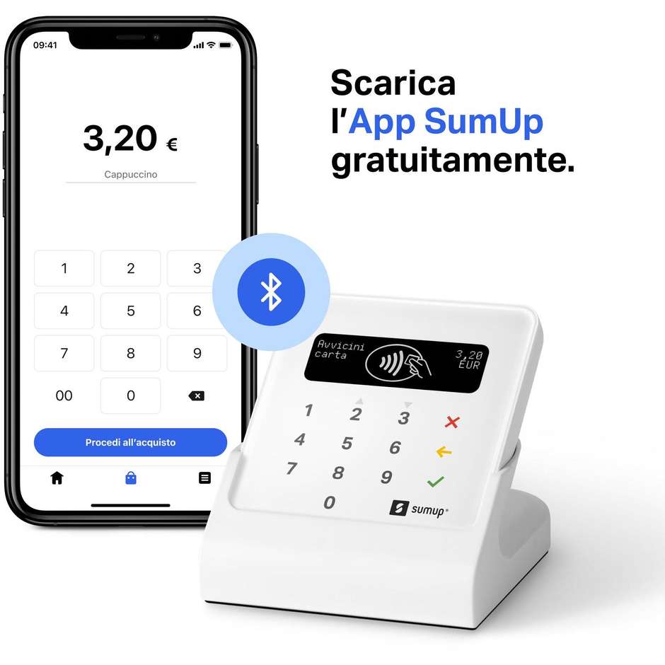 SumUp Air con Base di Ricarica da Banco (800604901) Kit Lettore POS Mobile Bluetooth Bianco