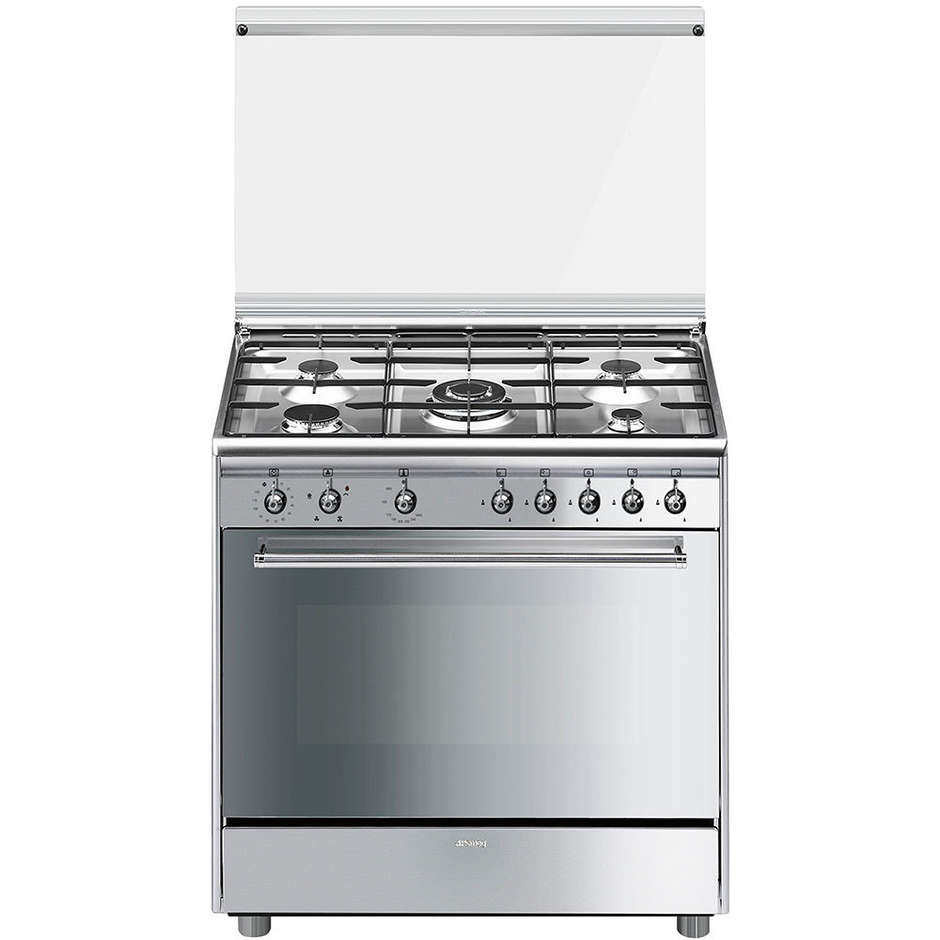 SX91GVE9 Smeg cucina 90x60 5 fuochi a gas forno a gas ventilato con grill elettrico classe A 115 litri inox