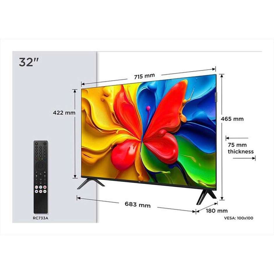 TCL 32S49K TV QLED 32" HD Smart TV HDR10 Dolby Audio Nero