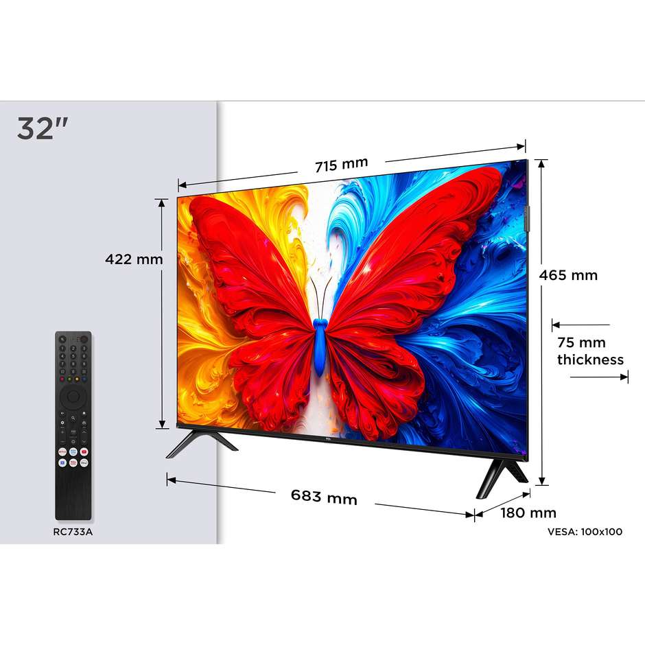 TCL 32S5L TV 32" QLED Full HD HDR Android TV Nero
