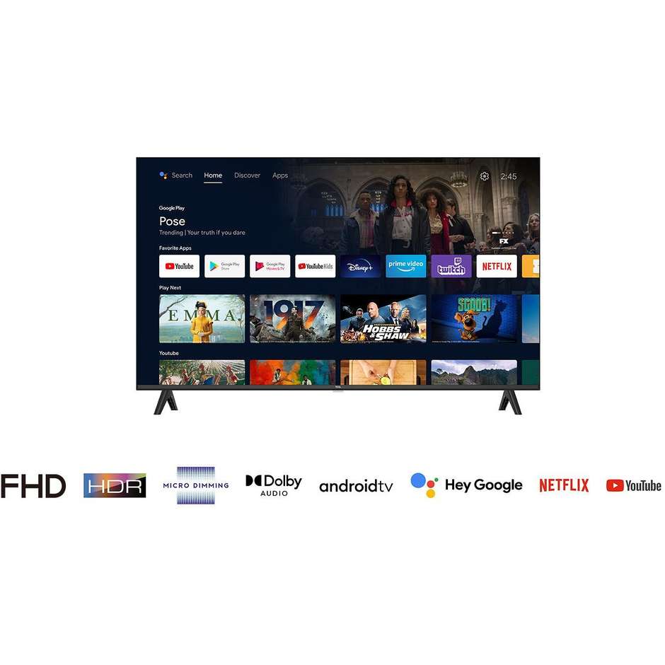 TCL 43S5400A TV 43" Full HD Smart TV Wi-Fi Classe F Colore Nero