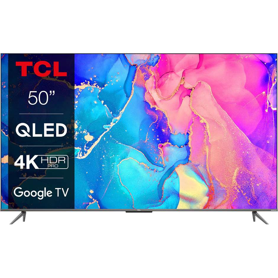 TCL 50C631 Tv LED 50" 4K Ultra HD Google TV Wi-Fi Classe G Colore cornice Argento