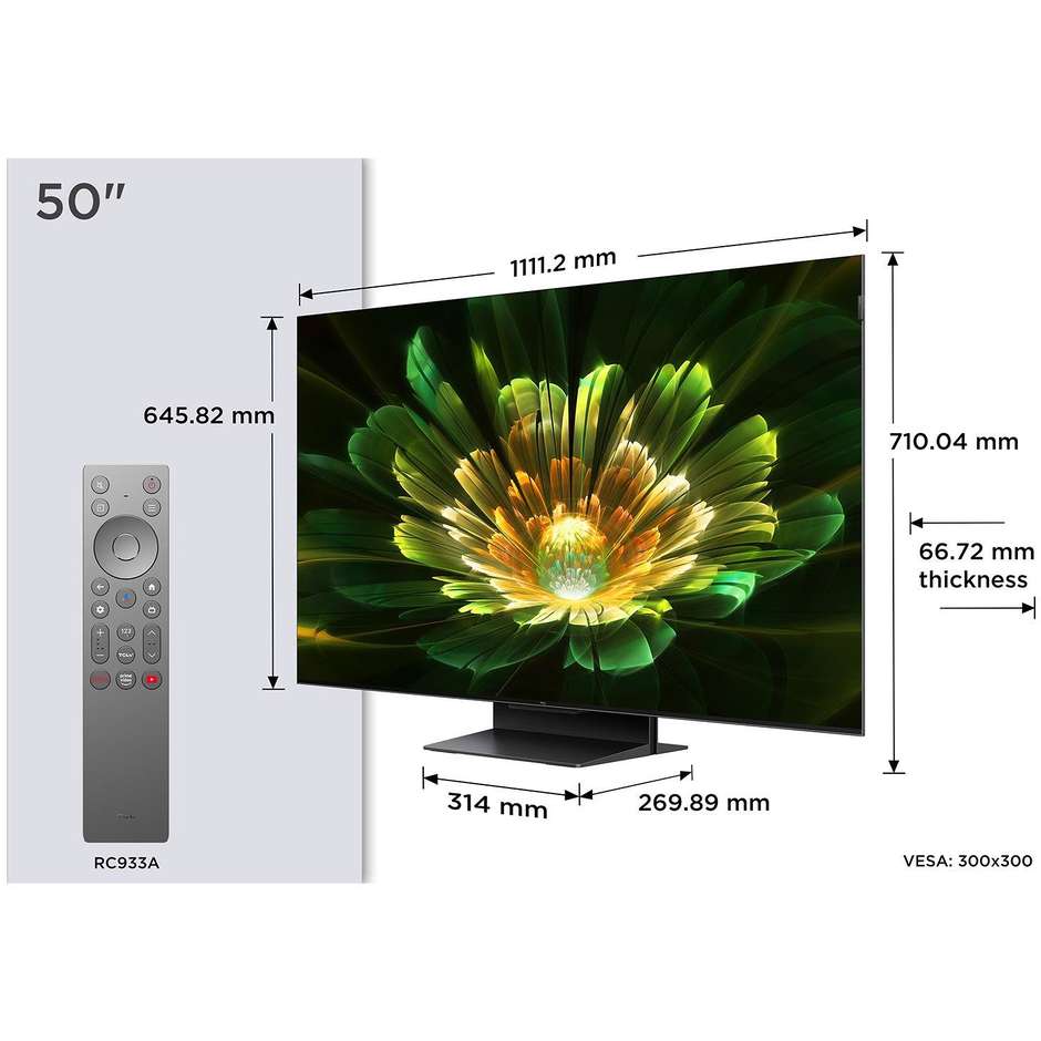 TCL 50C79K TV 50" QD-MiniLED 4K Ultra HD Smart TV Wi-Fi Classe F Colore Nero