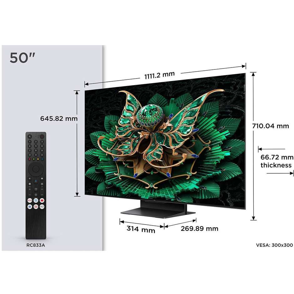 TCL 50C7K Smart TV 50" QD-Mini LED 4K 144Hz Google TV Metallico