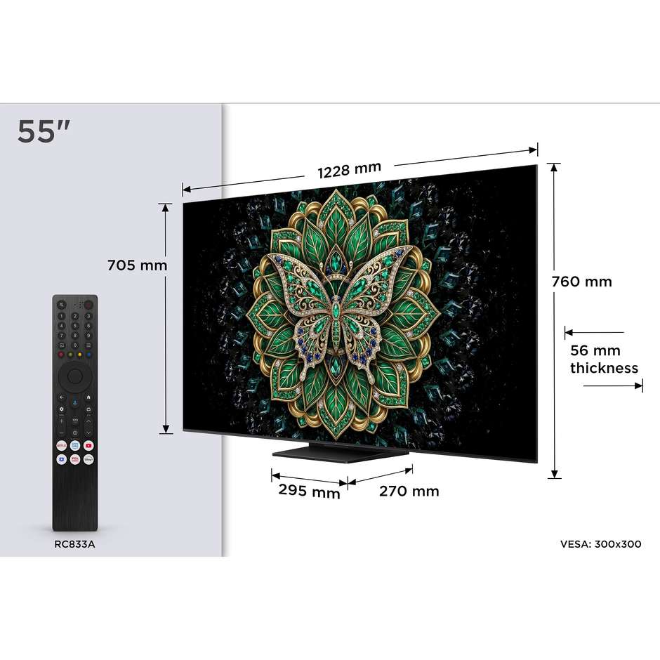 TCL 55C6K PRO TV QD-Mini LED 55" 4K 144Hz Google TV Nero