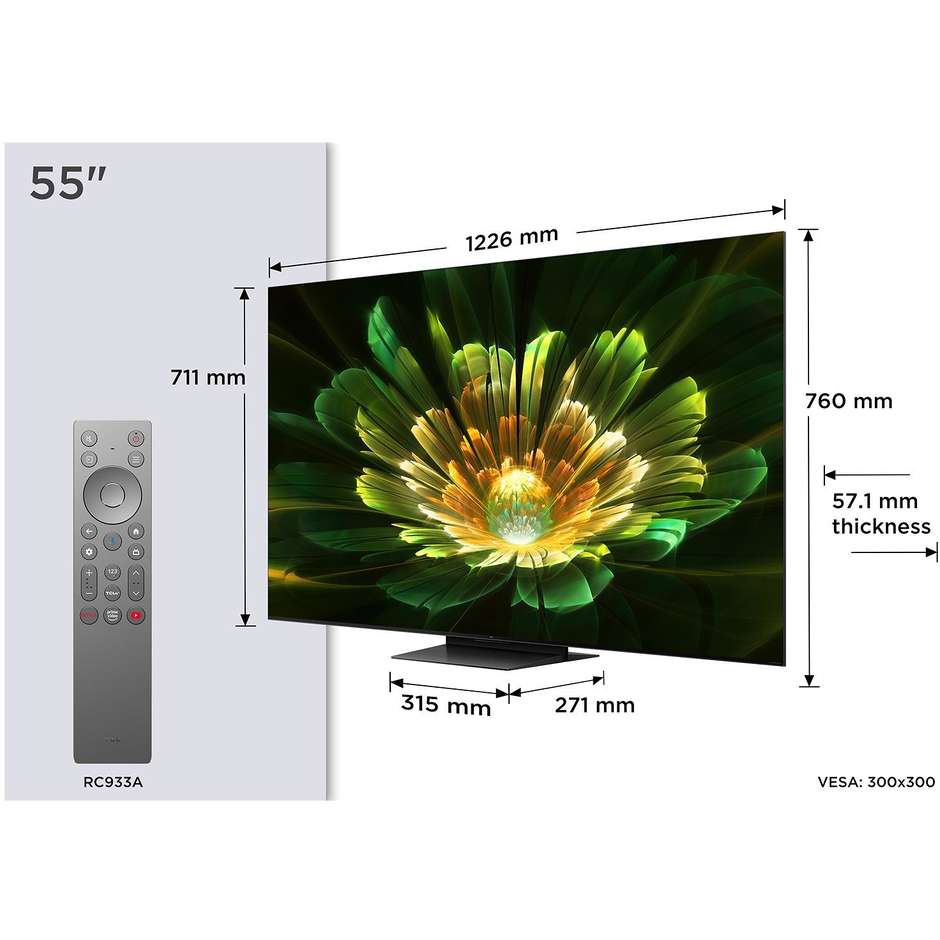 TCL 55C79K Smart TV 55" LED 4K Ultra HD Google TV Colore Metallic