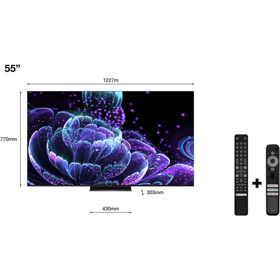 TCL 55C835 TV LED 55" 4K Ultra HD Smart TV Wi-Fi Classe G colore cornice nero
