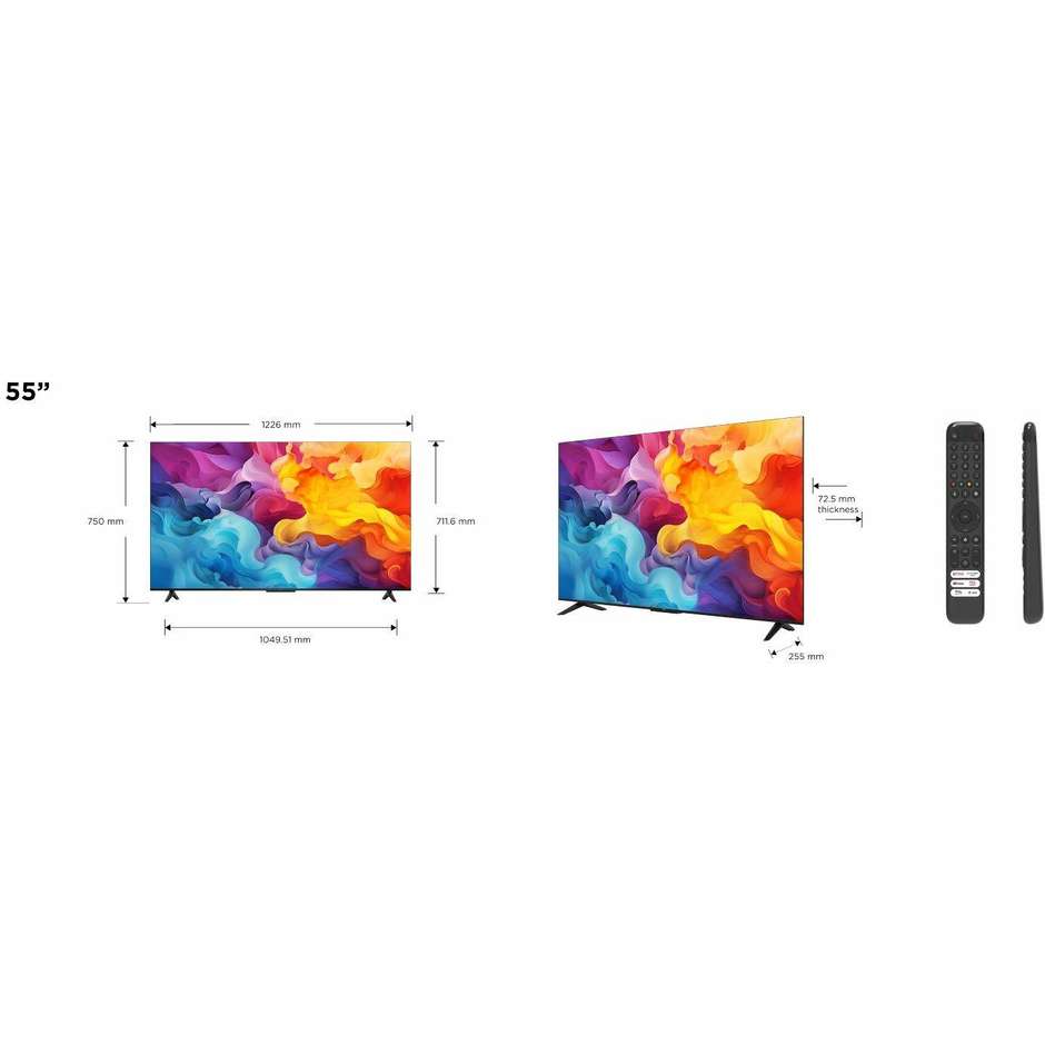 Tcl 55P655 Smart TV LED 55" 4K Ultra HD Wi-Fi DVB-T2 Classe E Nero