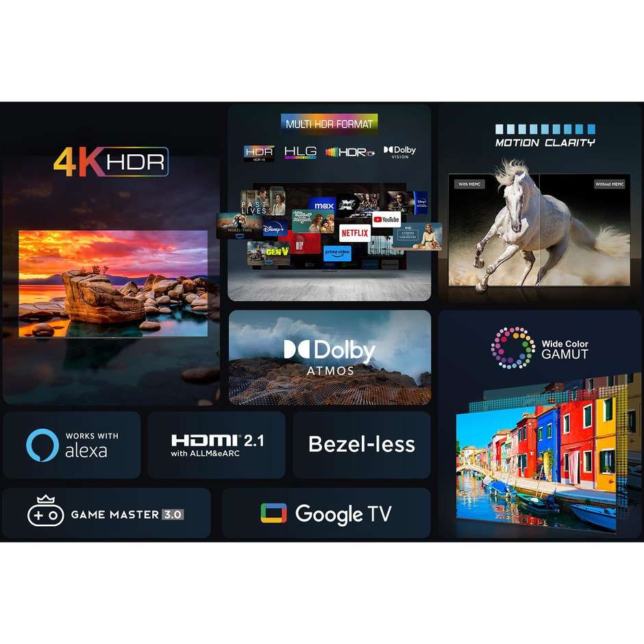 TCL 55P79B Smart TV 55" LED 4K Ultra HD Google TV Colore Titanium