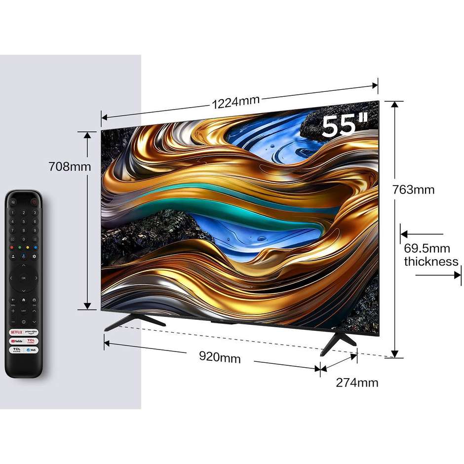TCL 55P79B TV 55" 4K Ultra HD Smart TV Wi-Fi Classe F Colore Nero