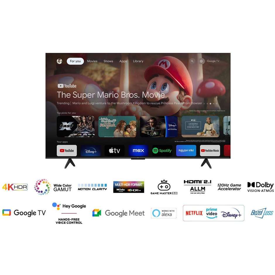 TCL 55P79B TV 55" 4K Ultra HD Smart TV Wi-Fi Classe F Colore Nero