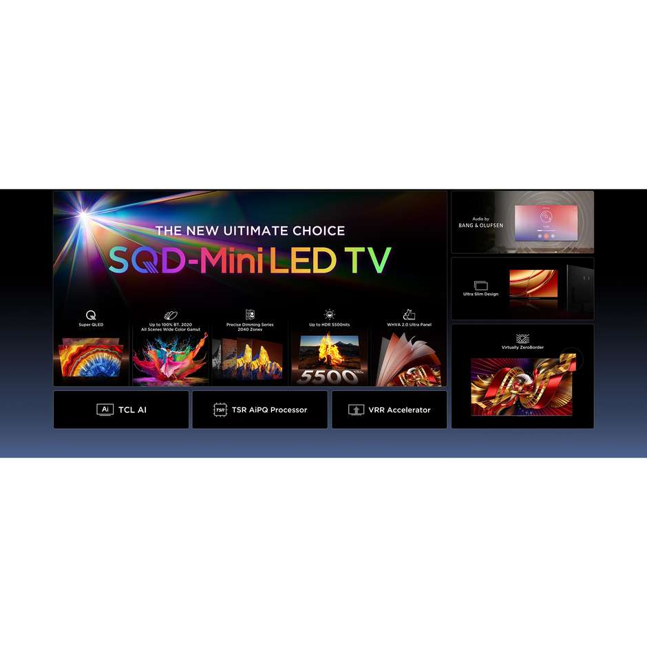 TCL 65C8L Smart TV 65" 4K SQD-Mini LED 144Hz Google TV Nero