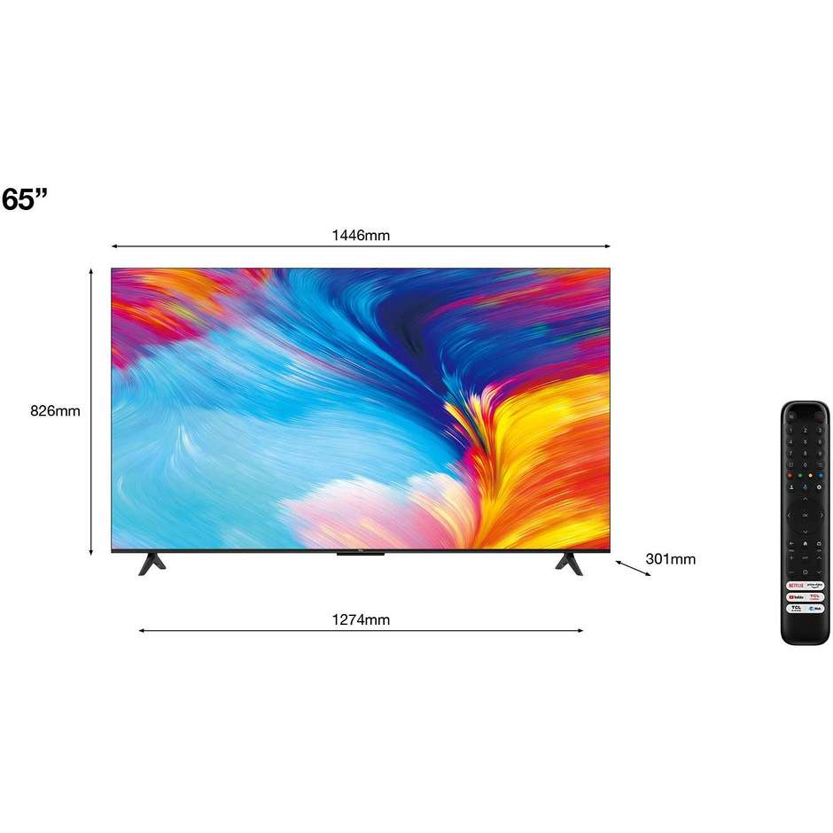 TCL 65P635 TV led 65" 4K Ultra HD Smart TV Wi-Fi Classe F Colore Nero