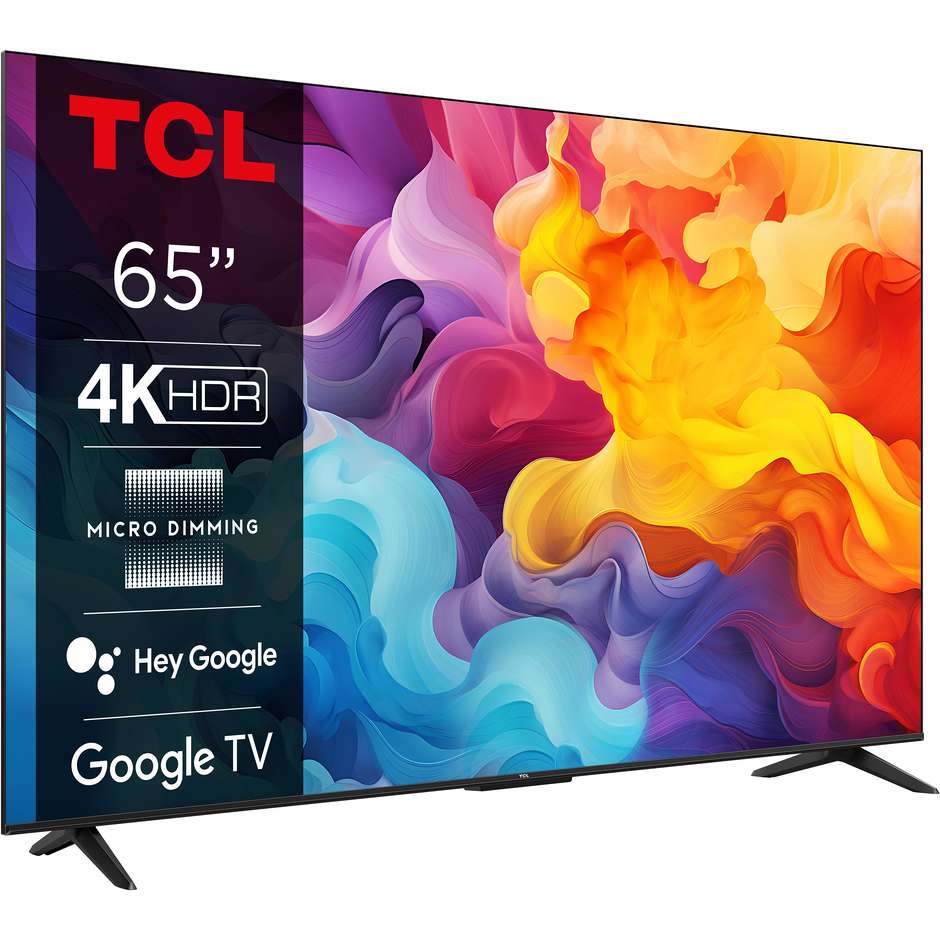 TCL 65P655 TV LED 65" 4K Ultra HD Smart Tv Wi-Fi Classe E Colore Nero