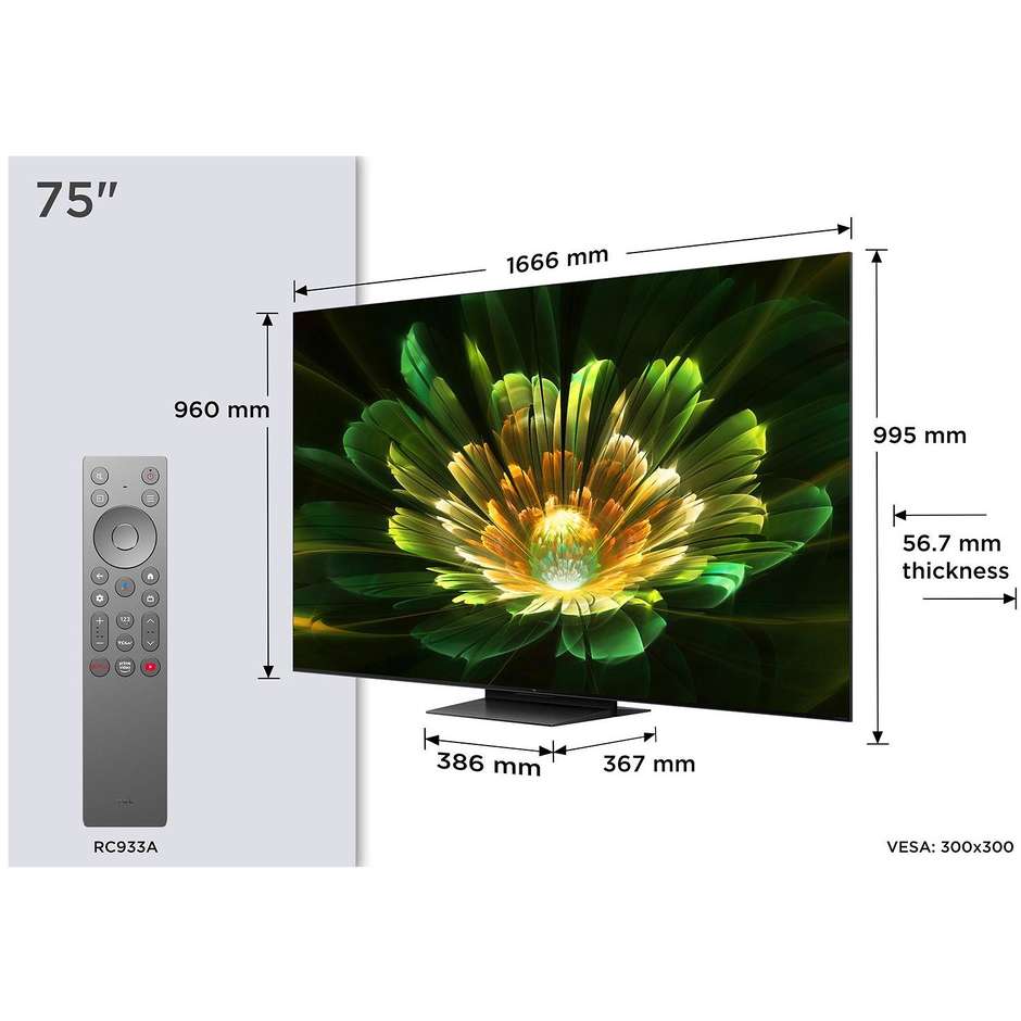 TCL 75C79K Smart TV 75" Mini-LED 4K Ultra HD Google TV Colore Metallic