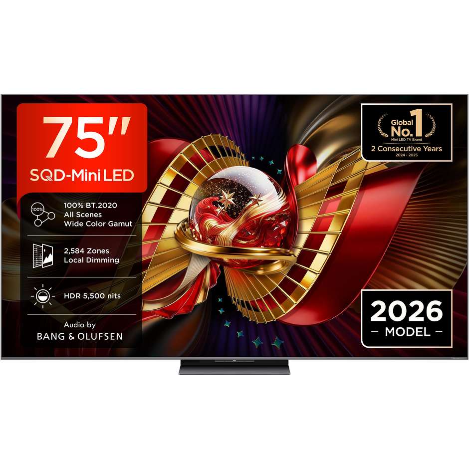 TCL 75C8L TV SQD-Mini LED 75" 4K Google TV 144Hz Nero