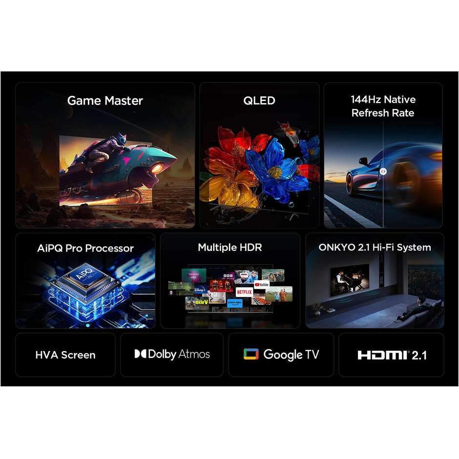 TCL 85P89K TV QLED 85" 4K Ultra HD Smart TV Wi-Fi Classe F Colore Nero