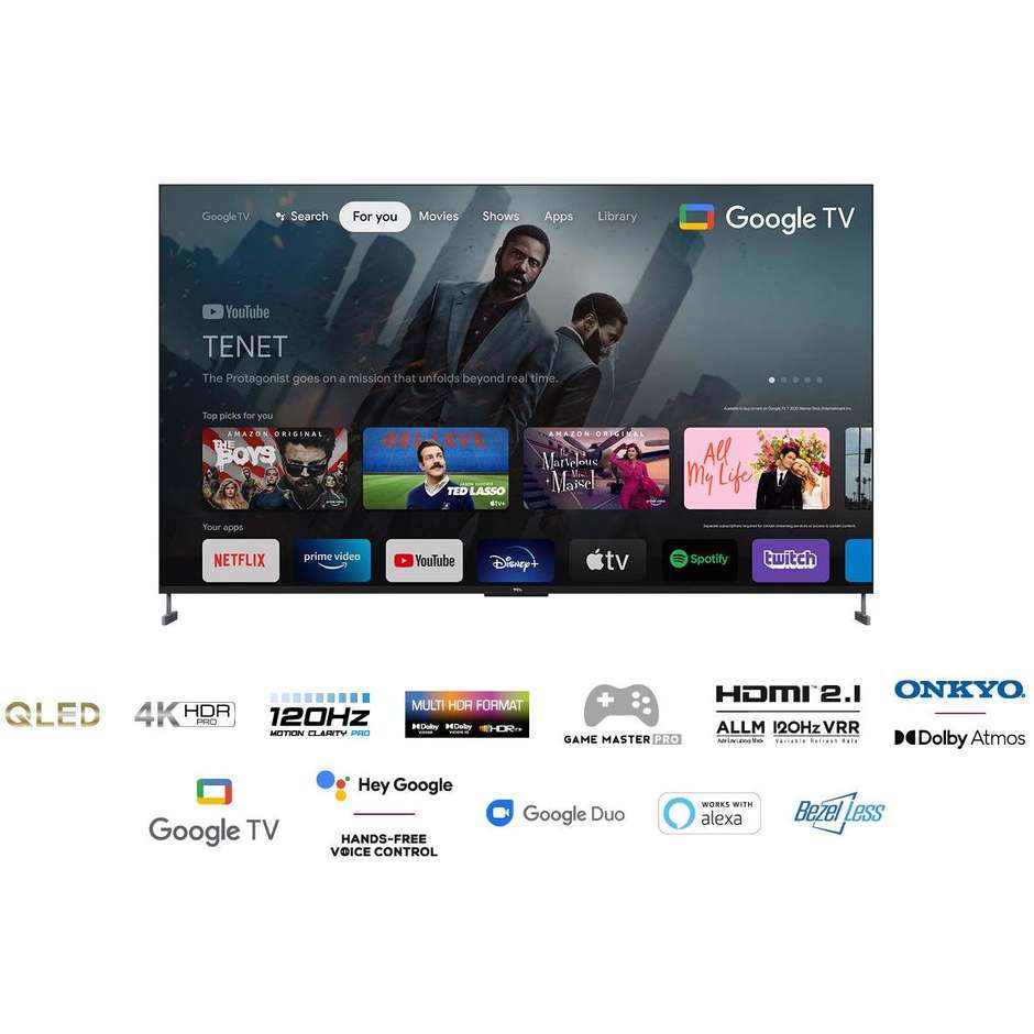 TCL 98C735 QLED Televisore Smart TV audio Onkyo 2.1 Google TV 2022