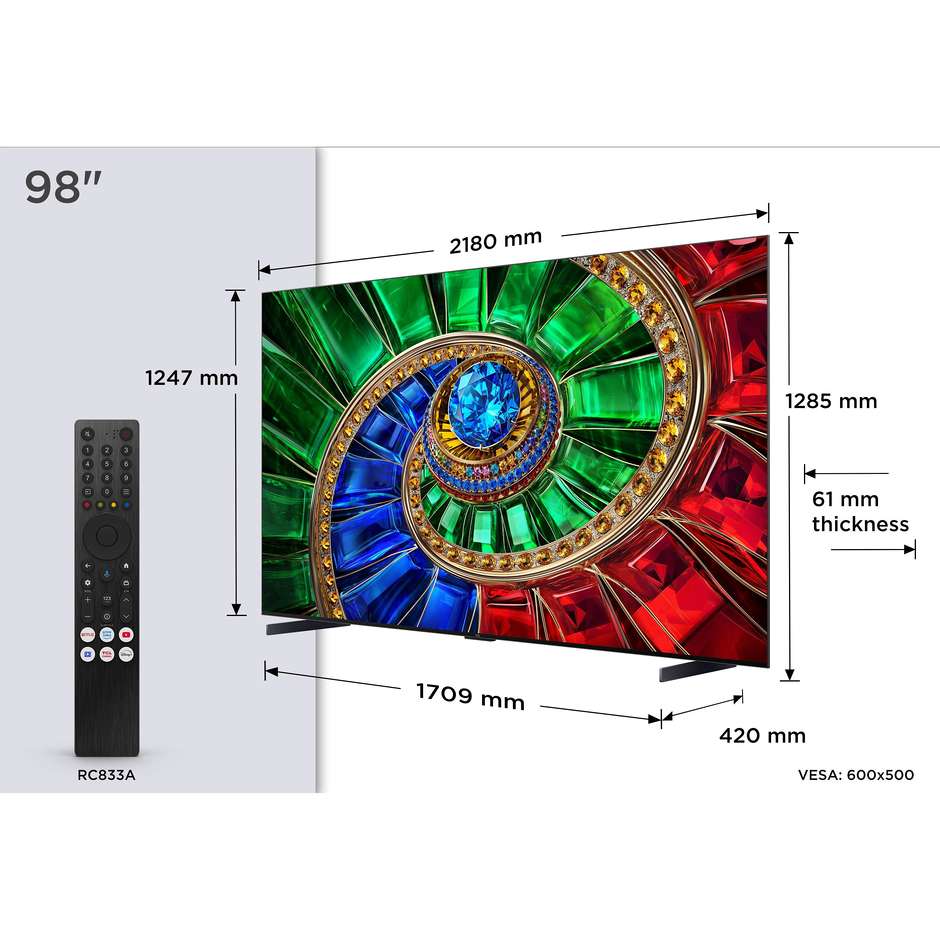 TCL 98RM7L TV 98" 4K Ultra HD RGB-Mini LED 144 Hz Nero