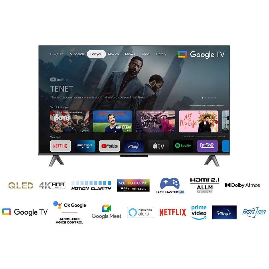 TCL C64 43C645 TV QLED 43" 4K Ultra HD Smart TV Classe G Colore Nero