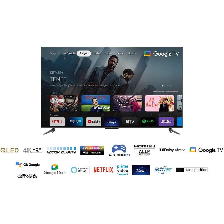 TCL C64 55C645 TV QLED 55" 4K Ultra HD Smart TV Classe G Colore Nero