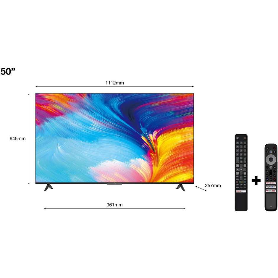 TCL P635 TV LED 50" 4K Ultra HD Smart TV Wi-Fi Classe F Colore Nero