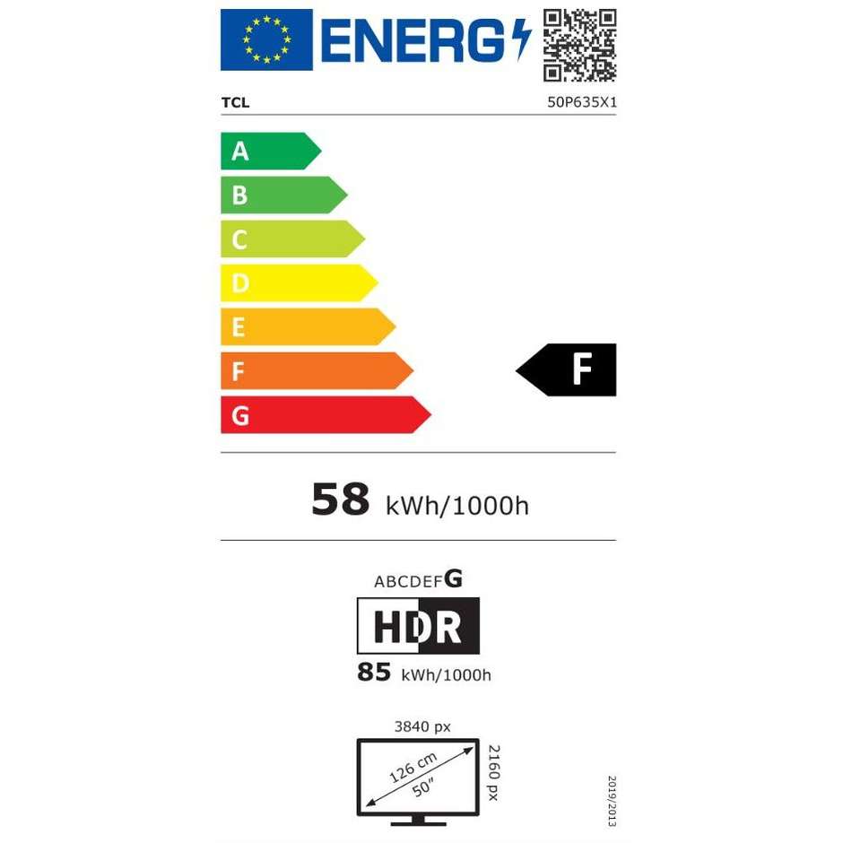 TCL P635 TV LED 50" 4K Ultra HD Smart TV Wi-Fi Classe F Colore Nero