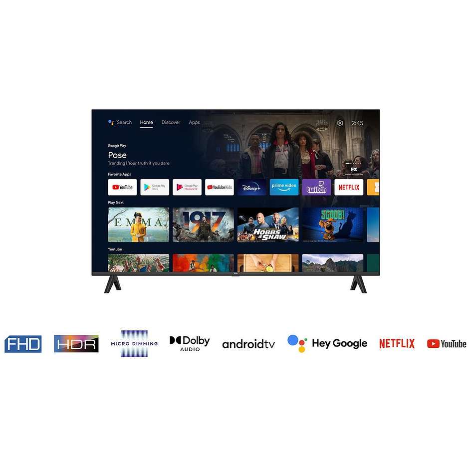 TCL S54 Serie 40S5400A TV LED 40" Full HD Smart TV Classe F Colore Nero