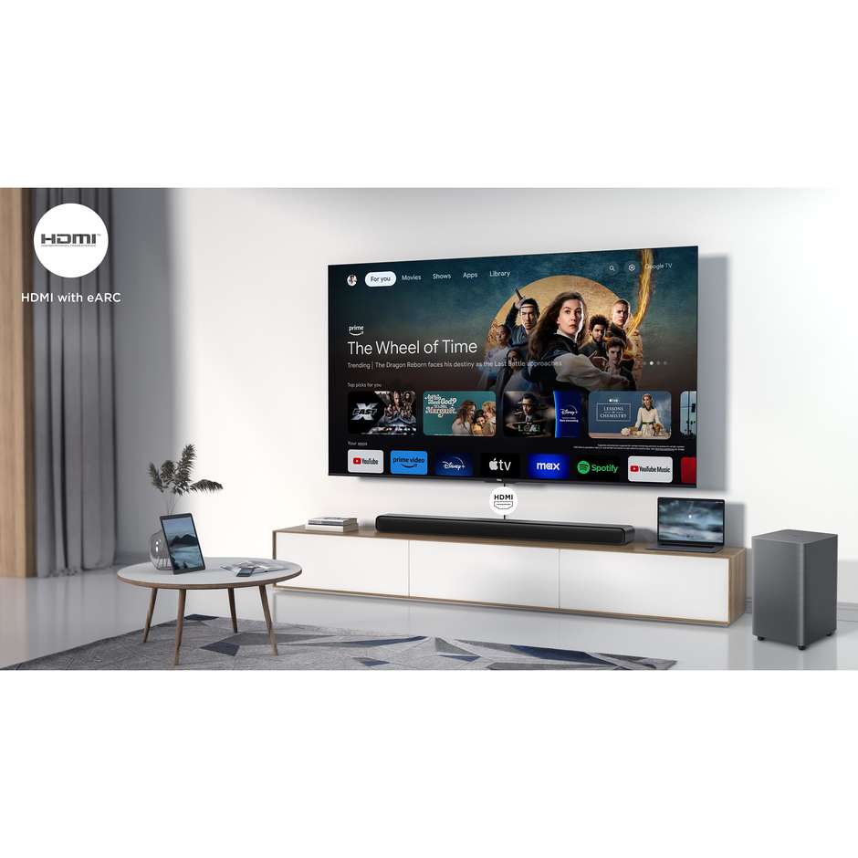 TCL S55HE Soundbar TV Stereo 2.1 con Subwoofer per Home Cinema DTS Colore Titanium
