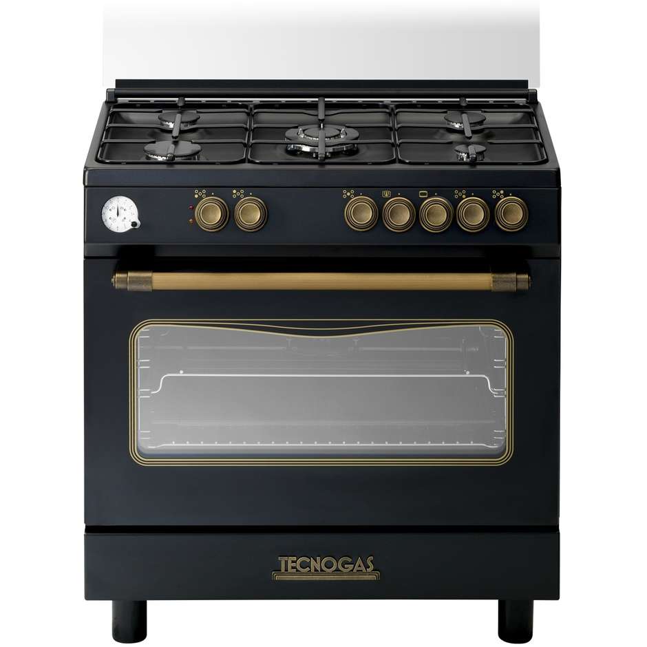 Tecnogas D855MN cucina 80x50 5 fuochi a gas forno elettrico multifunzione 71 litri classe A colore nero