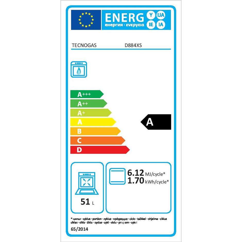 Tecnogas D884XS cucina 80x50 5 fuochi a gas forno a gas con grill elettrico 51 litri classe A colore inox