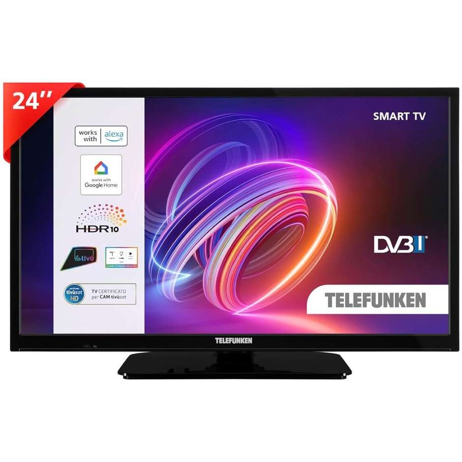 Telefunken TE24553B45V2DZ TV DLED 24" HD Smart TV Wi-Fi Classe E Nero