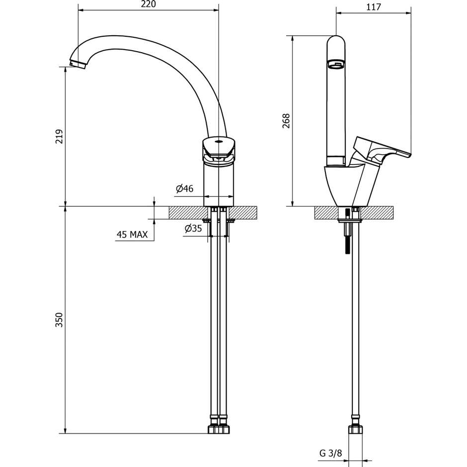 TEOREMA BING CANNA CONICA Miscelatore Monocomando Lavello con Canna Girevole Cromo Lucido